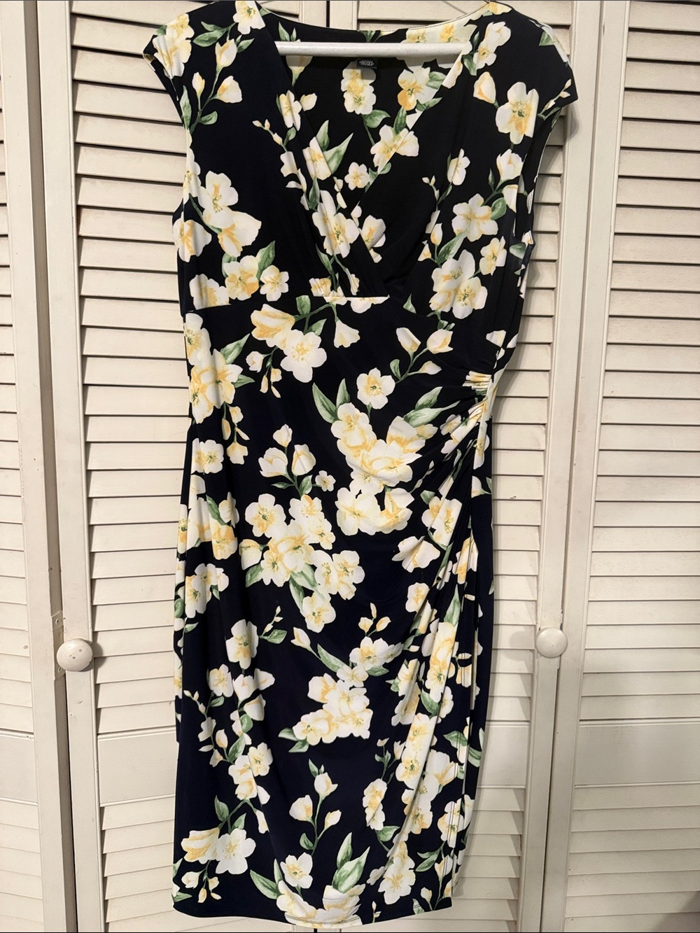 Lauren Ralph Lauren Black Floral Wrap-Style Dress with White & Yellow Flowers